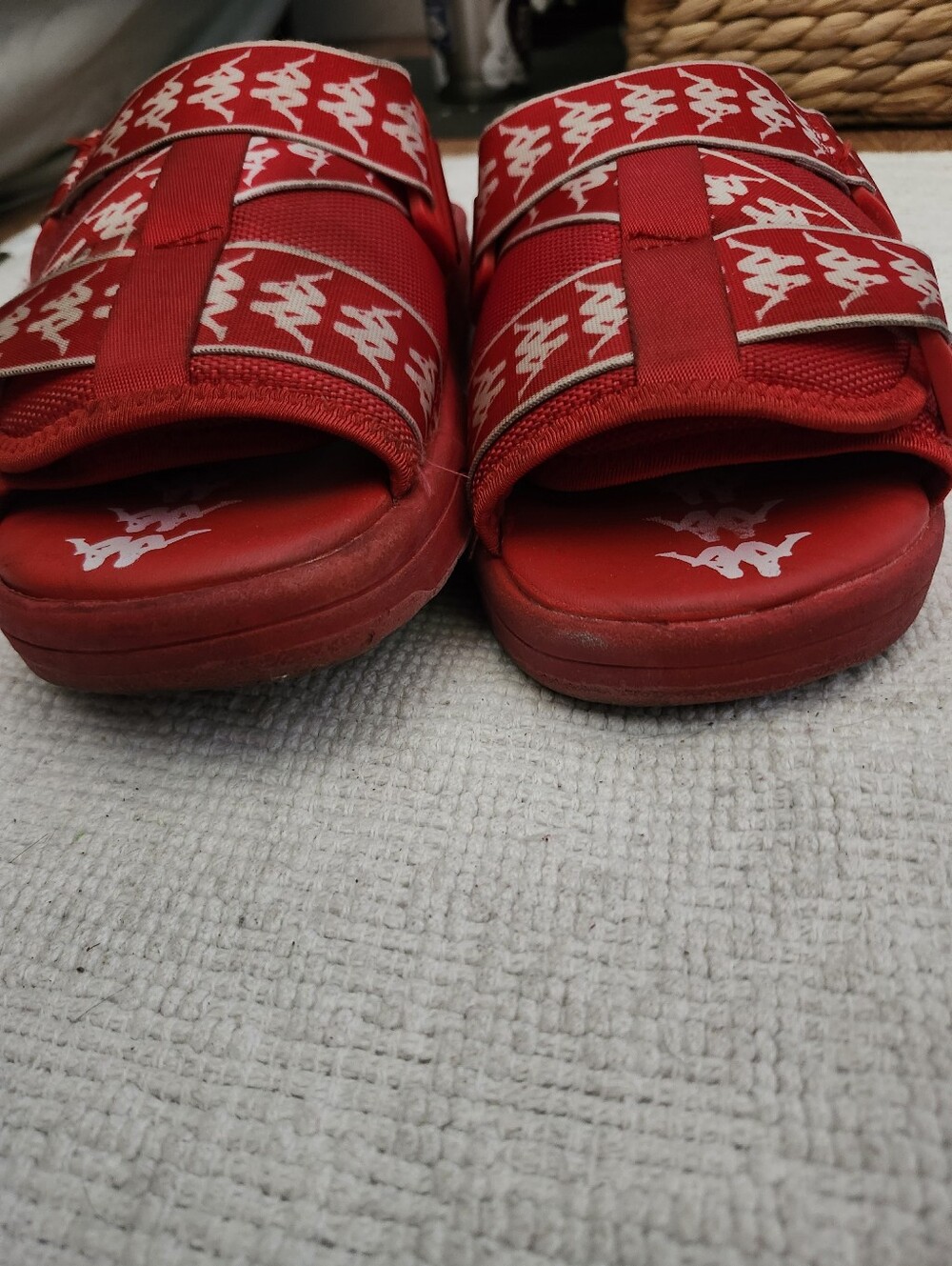 Kappa Red and White Logo-Strip Slide Sandals